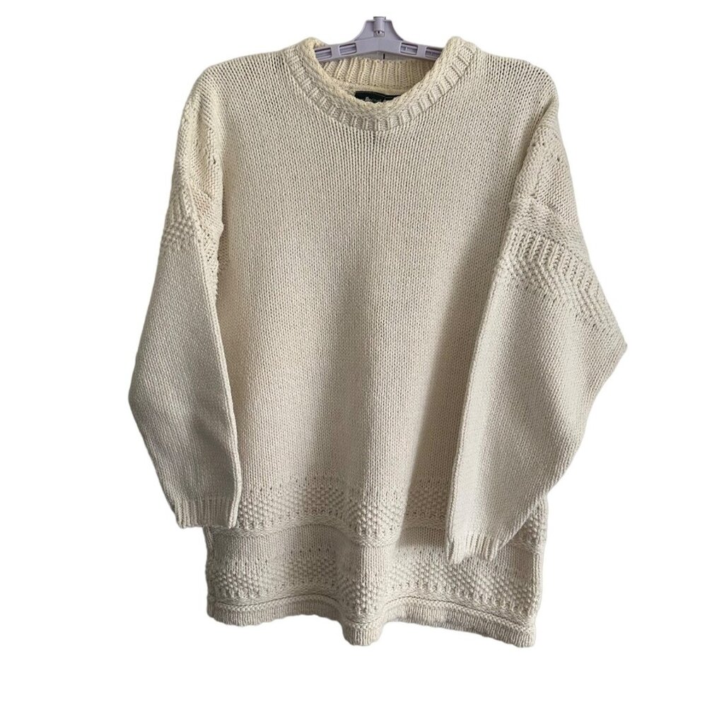 Vintage Hunt Club Women's Cream Made In USA Cotton Sweater SZ Large Academia